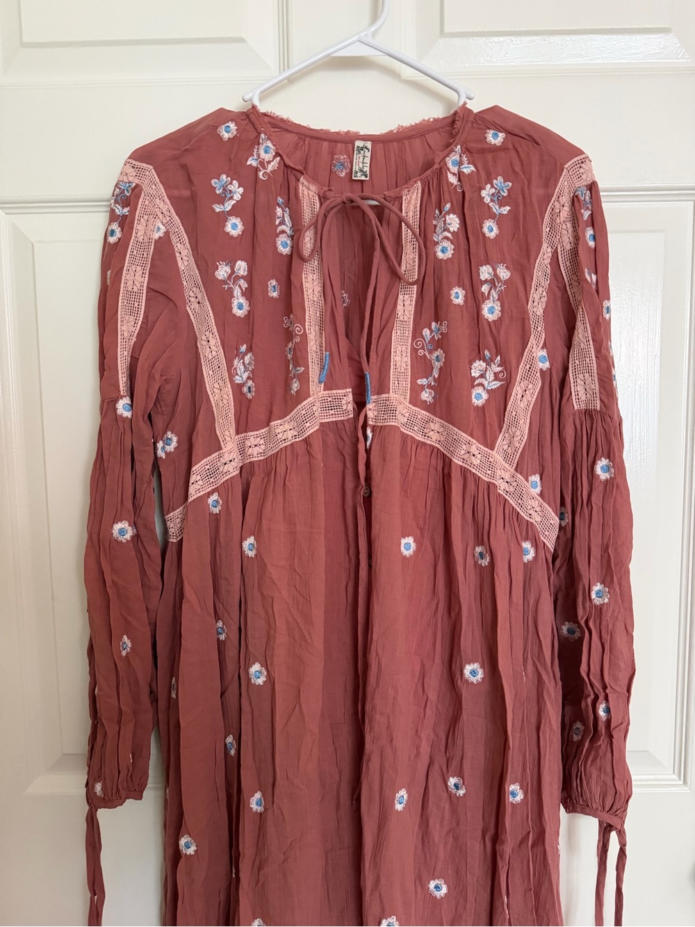 Free People Bohemian Embroidered Long Sleeve Maxi Dress - Dusty Rose - Picture 2 of 12